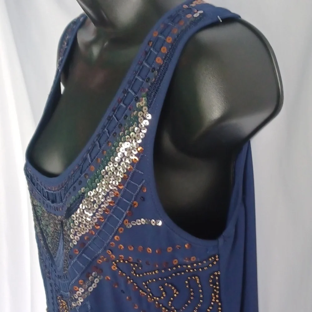 Alya Navy Sequin Copper Studded Dress. Medium